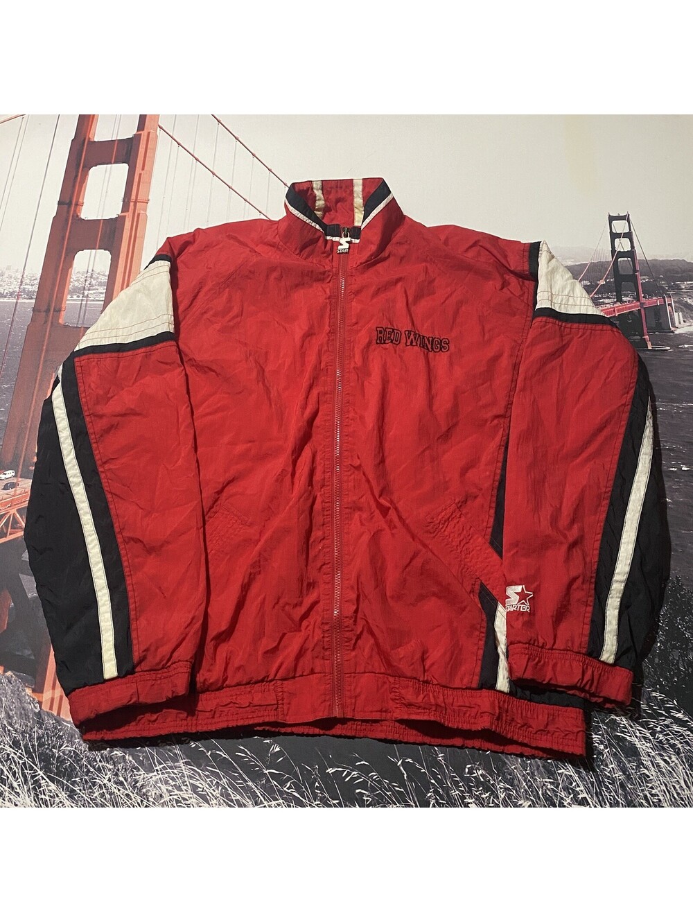 Vintage Detroit Red Wings Starter Jacket Mens XL Full Zip Windbreaker Jersey 90s